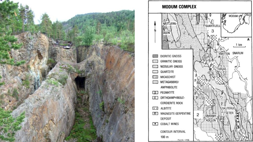 Picture 3: Skuterud Nordgruver historical mining site – Geological Survey of Norway. Map of Modum Complex from Munz et al. 1994.